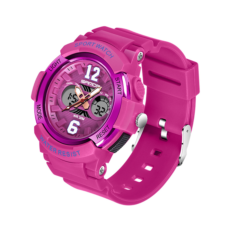 SANDA 757 Calendar Luminous Display Fashion Design Children Watch Dual Display Digital Watch for Kids - MRSLM