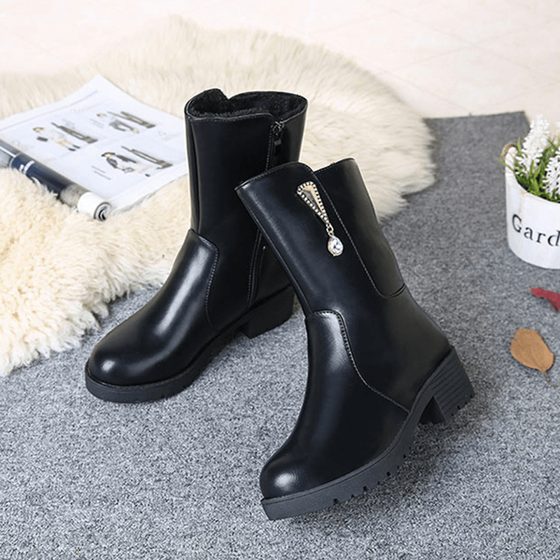 Women Winter Keep Warm Crystal Fashion Mid-Calf Boots - MRSLM