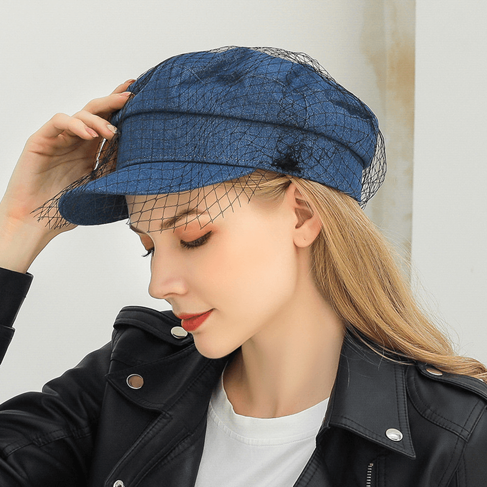 Denim Mesh Navy Cap Peak Cap Flat Hats Wild England Military Hat Captain Caps Navy Caps - MRSLM