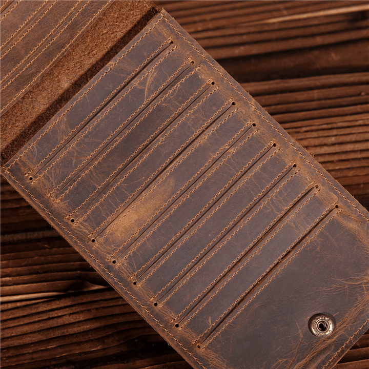 Men Genuine Leather Retro Business Solid Thin Multi-Slot Card Case Card Holder Wallet - MRSLM