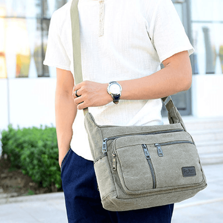 Men Canvas Large Capacity Simple Shoulder Bag Crossbody Bag for Travel - MRSLM