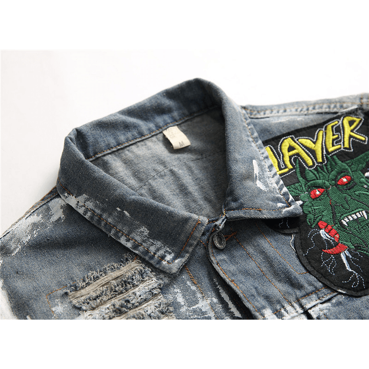 Retro Single Breasted Patched Denim Jacket - MRSLM