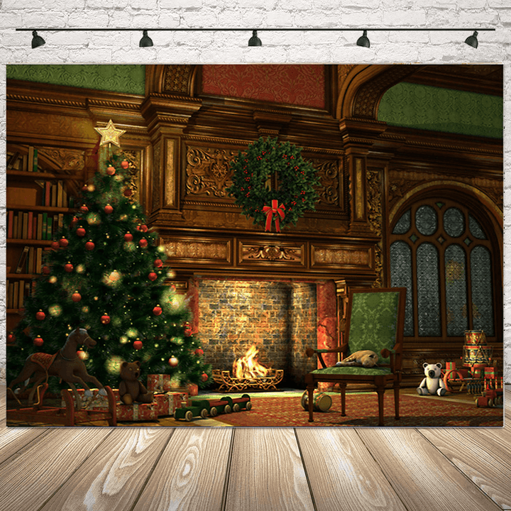 2020 Christmas Backdrop Fireplace Tree Winter Window Room Interior Baby Birthday Photography Background for Photo Studio Photophone - MRSLM