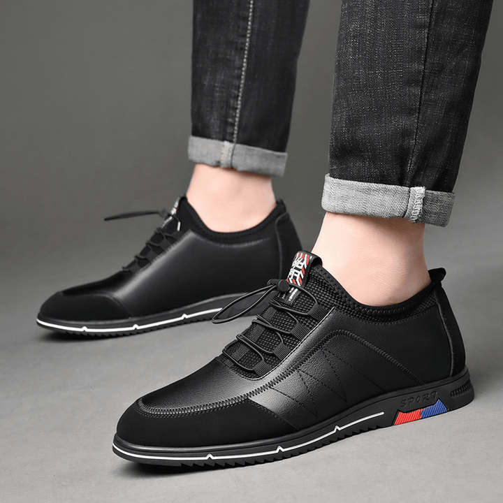 Men Microfiber Leather Breathable Soft Bottom Non Slip Elastic Laces Casual Business Shoes - MRSLM