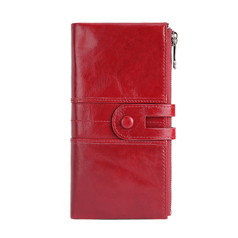 Women Genuine Leather RFID Antimagnetic Long Phone Wallet Card Holder Phone Bag - MRSLM