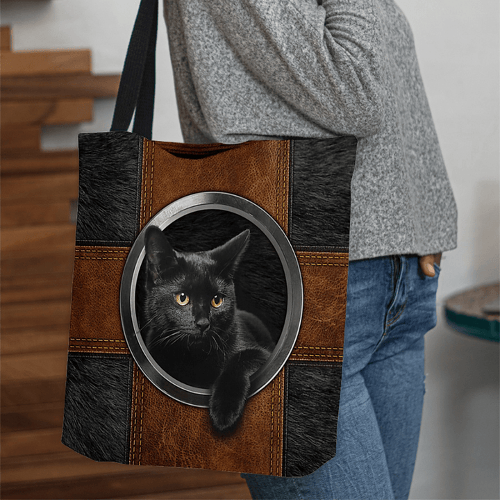 Women Canvas Cute Cartoon Black Cat Print Handbag Tote Shoulder Bag - MRSLM