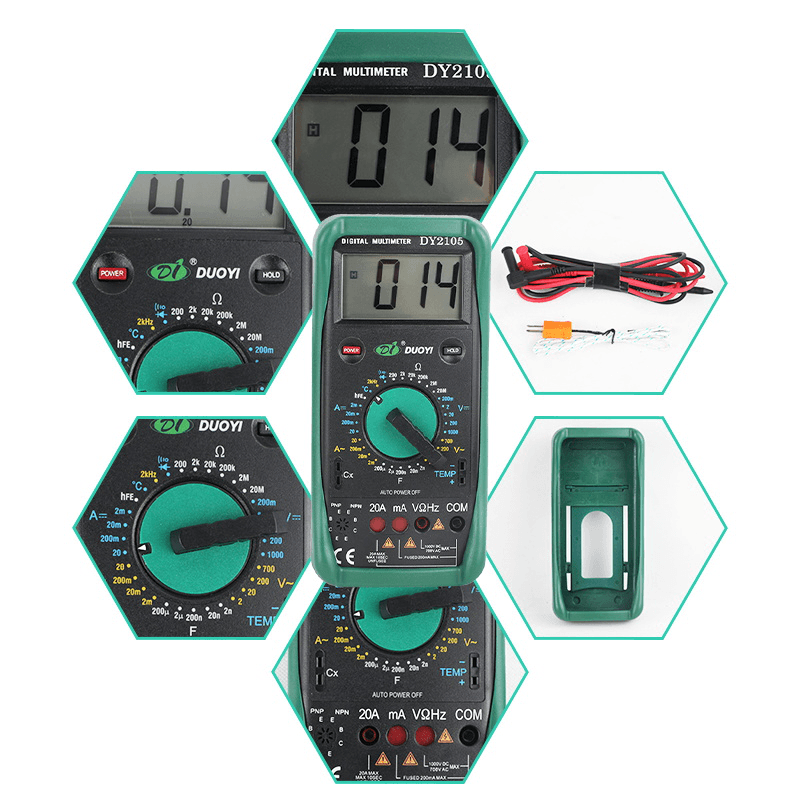 DUOYI DY2105 Multifunction Digital Multimeter Professional Multimetro Transistor Capacitor Temperature and Frequency Measurement - MRSLM