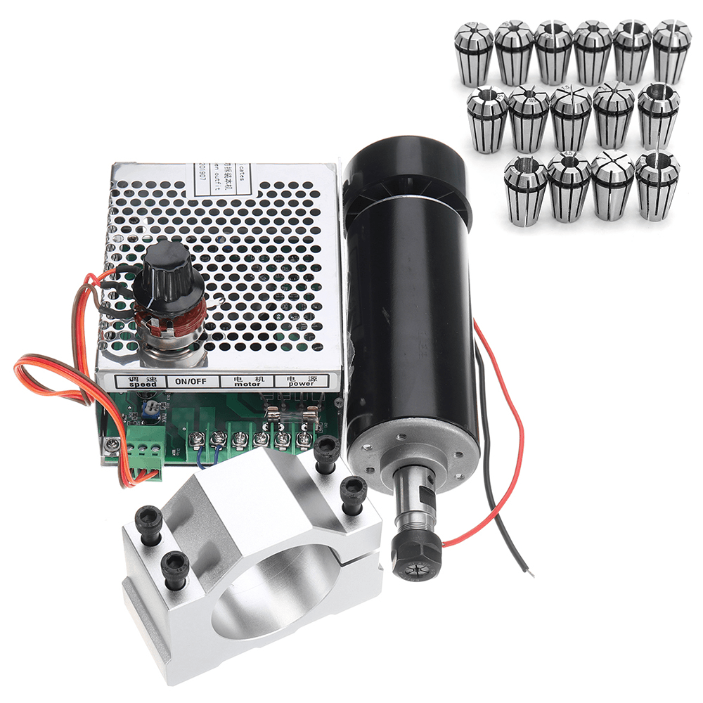 Machifit ER11 500W Spindle Motor with 52Mm Clamp and Speed Governor + 15Pcs ER11 1-7Mm Spring Collet Set - MRSLM