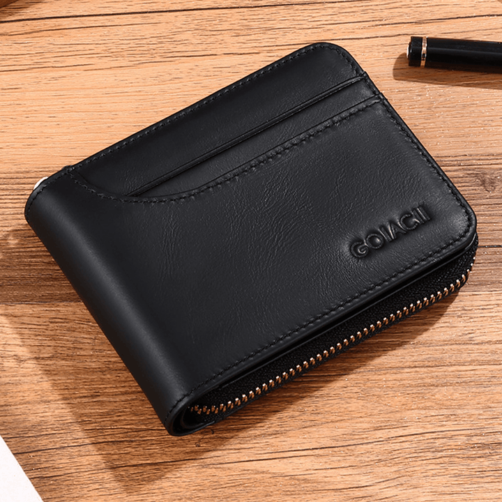 Men Genuine Leather Business Retro Cowhide Multifunction Card Holder Wallet - MRSLM