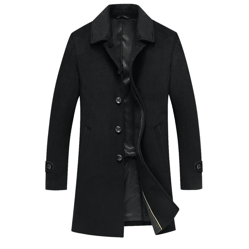 New Men'S Long Coat Lapel Woolen Coat Business Wool - MRSLM