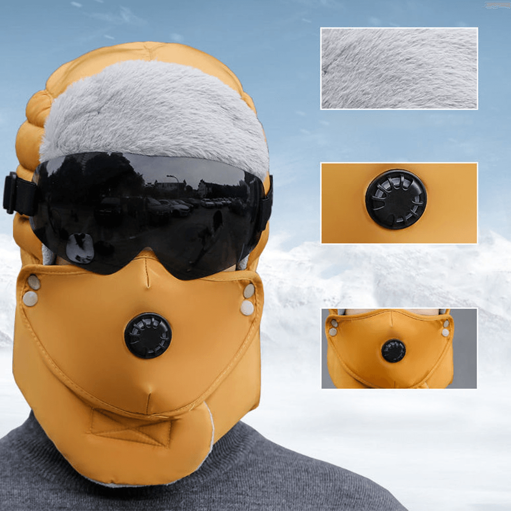 Unisex Autumn Winter Warm Trapper Hat with Goggles Adult Outdoor Cycling Windproof Ear Protection Thicken Bomber Hats Ski Hats - MRSLM