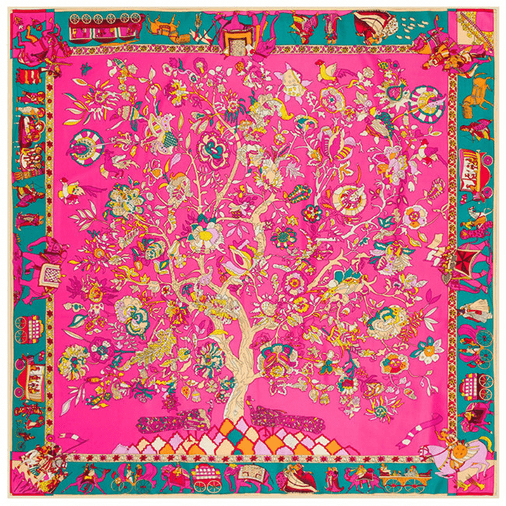 130Cm Fortune Tree Tree of Life Ethnic Flower Pattern Ladies Twill Scarf Travel Scarf - MRSLM