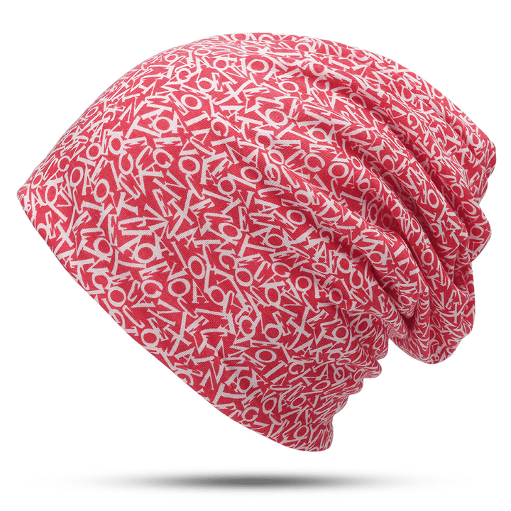 Unisex Cotton Beanie Multi-Purpose Letters Print Scarf Cap - MRSLM