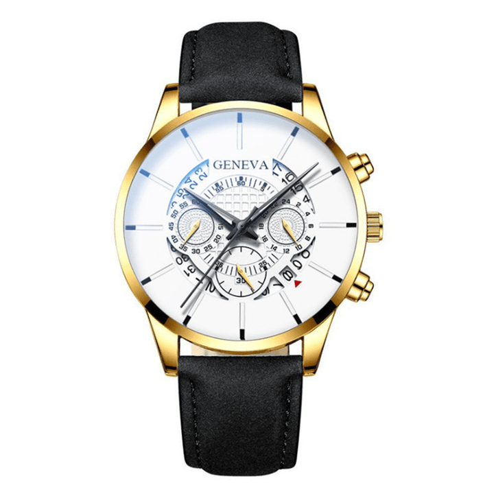 GENEVA Creative Hollow-Out Calendar Display Dial PU Leather Strap Men Quartz Watch Wristwatch - MRSLM