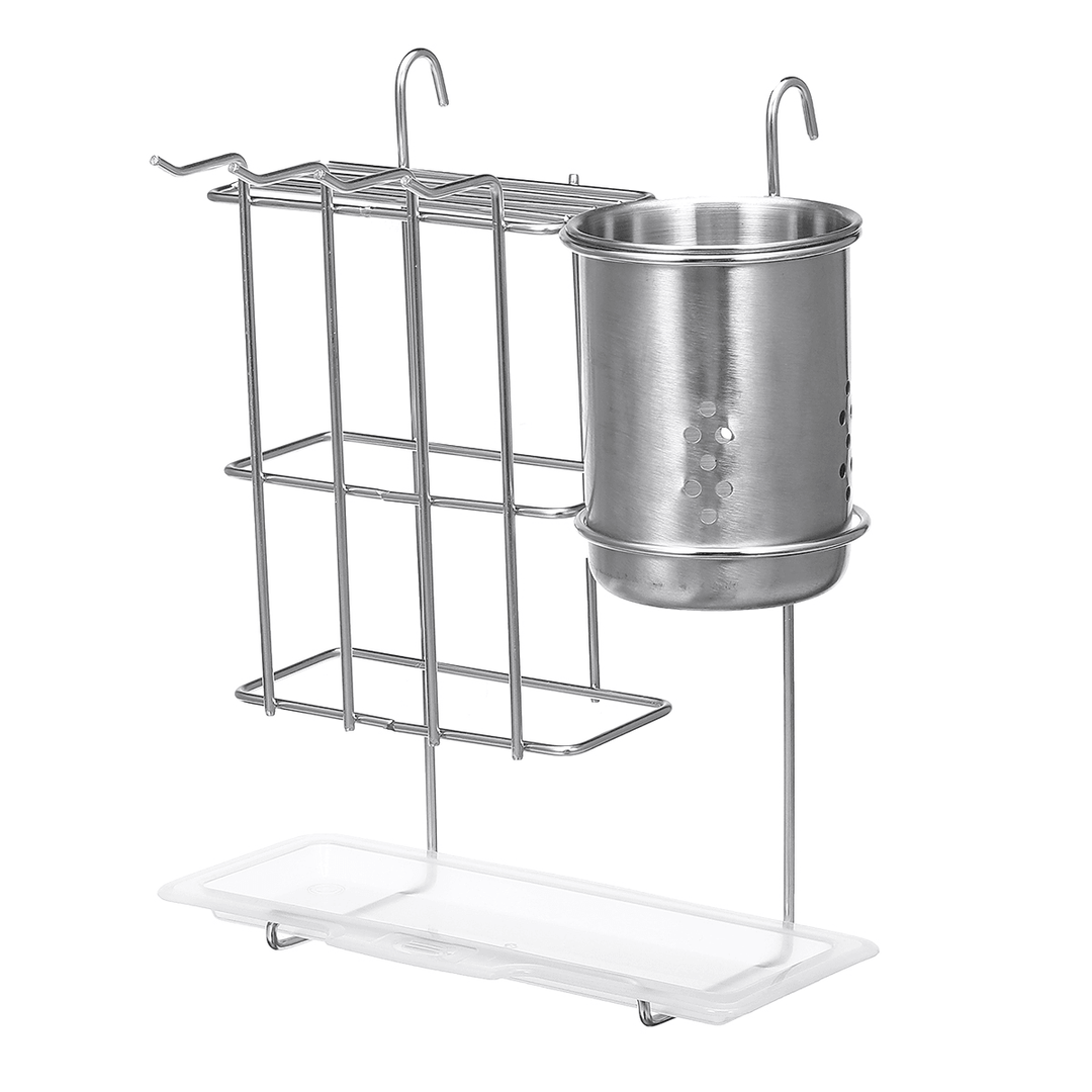 2 Tier Stainless Steel Drain Dish Rack Tableware Cutlery Drain Rack Kitchen Shelf Rack - MRSLM