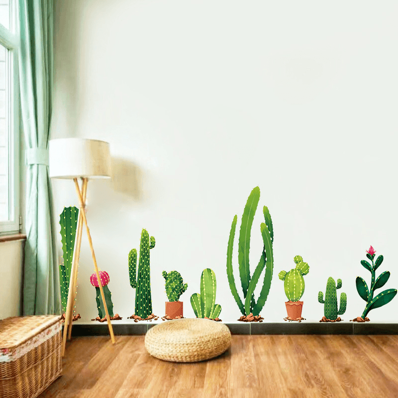 Miico Creative Cartoon Cactus PVC Removable Home Room Decorative Wall Door Decor Sticker - MRSLM