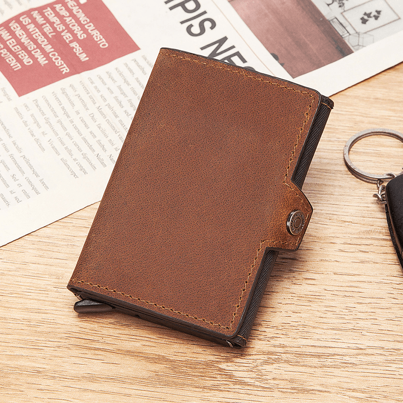 Men Retro RFID Blocking Antimagnetic Cowhide Wallet Casual Multi-Card Slot Hasp Card Holder Multifunction Money Clip - MRSLM