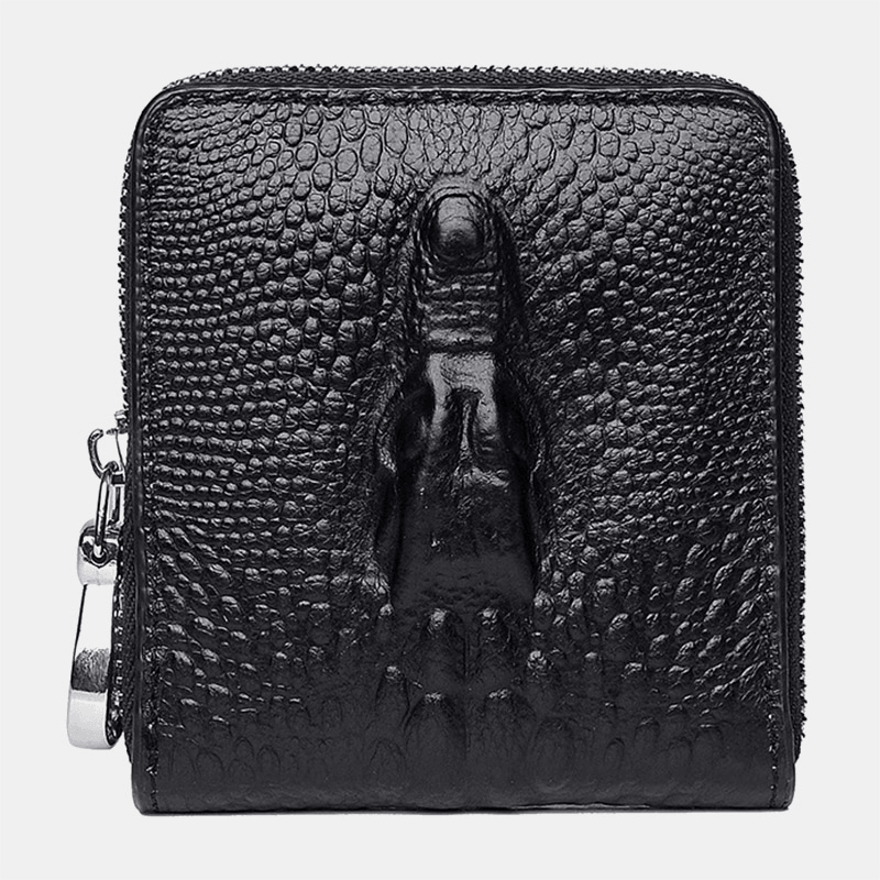 Men Cowhide Bifold Short Alligator Print Wallet RRFID Anti-Magnetic 6 Card Slot Card Holder Money Clip Driver'S License Wallet - MRSLM