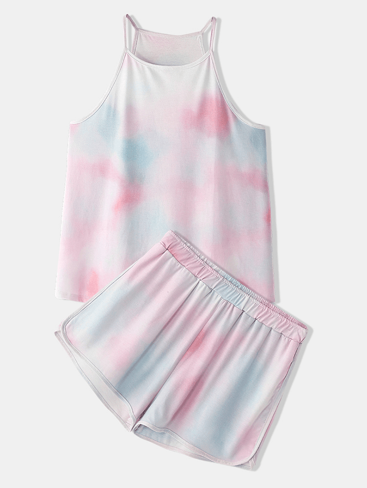 Women Tie Dye Colorful Gradient Sleeveless Casual Pajama Set - MRSLM