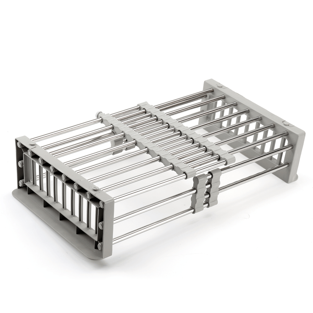 Kitchen Sink Stainless Steel Drain Basket Telescopic Multifunctional Fruit Washing Basket Dish Rack - MRSLM