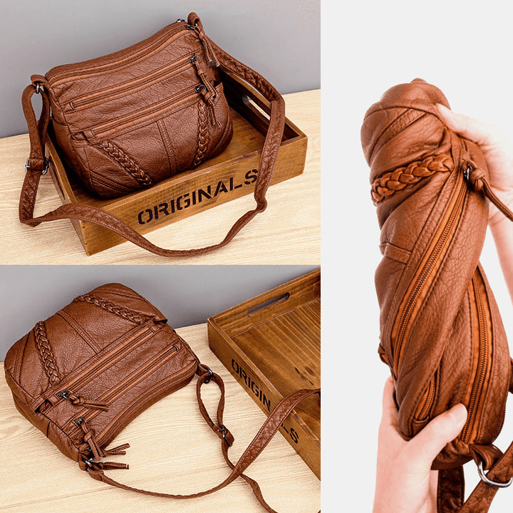 Women Multi-Pocket Middle-Aged Vintage Crossbody Bag Shoulder Bag - MRSLM