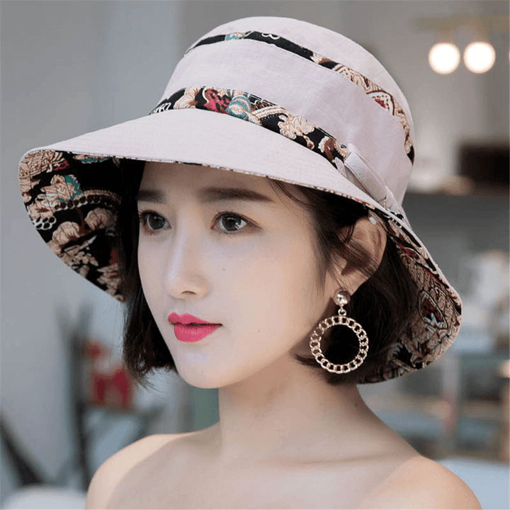 Women Summer Cotton Foldable Sunshade Bucket Hat - MRSLM