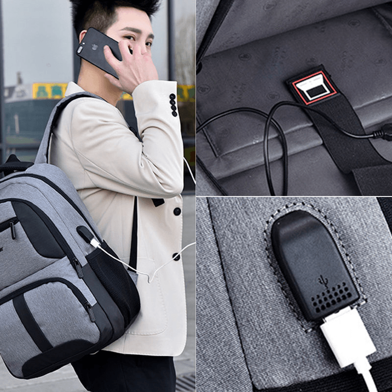 Men Nylon USB Charging Waterproof Business Large Capacity 15.6 Inch Laptop Bag Luggage Backpack - MRSLM