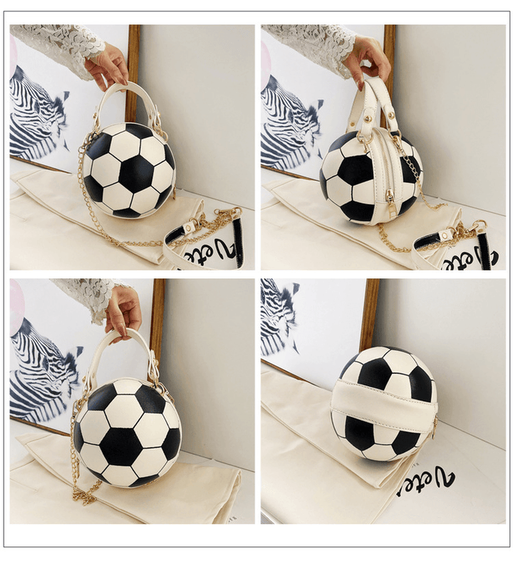 Women Unique Design Basketball Football Look Mini round Bag Hangbag Fashion Adjustable Shoulder Bag Cross Body Bag - MRSLM