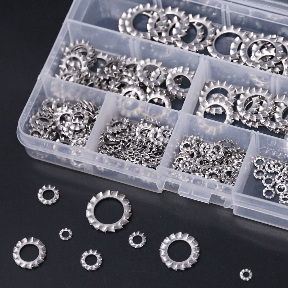 Suleve 300Pcs 304 Stainless Steel External Tooth Lock Washers Anti-Loosening Washer M2.5-M12 Assortment Kit - MRSLM