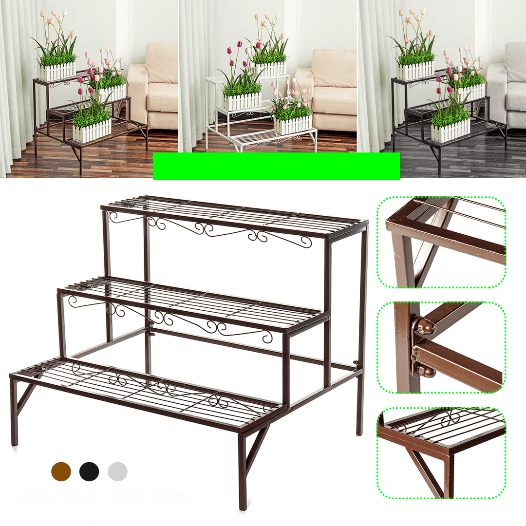 3 Tier Metal Plant Stand Flower Pot Holder Shelves Garden Home Indoor Outdoor - MRSLM