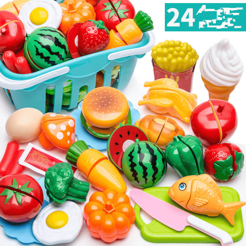 Children'S Cut Fruit and Vegetable Cake Pizza Cut Happy House Boys and Girls Kitchen Table Toy Set - MRSLM