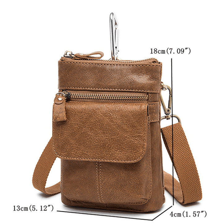 Genuine Leather Waist Bag First Layer Leather Leisure Retro Phone Bag Crossbody Bag for Men - MRSLM