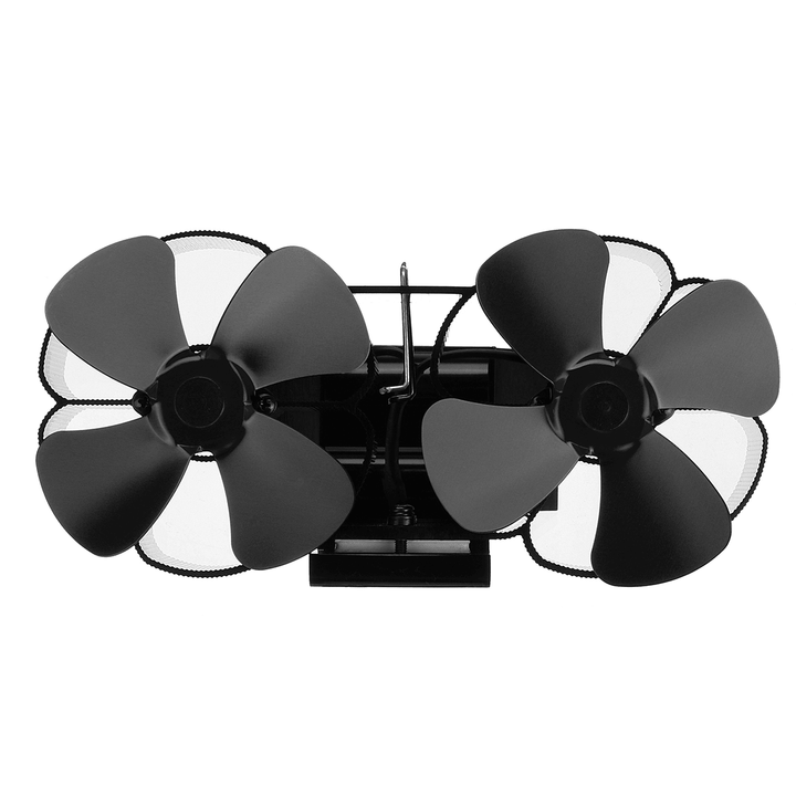 8 Blades Fireplace Fan Silent Stove Fan Dual Twin Heads Wall-Mounted Wood Burner Fan - MRSLM