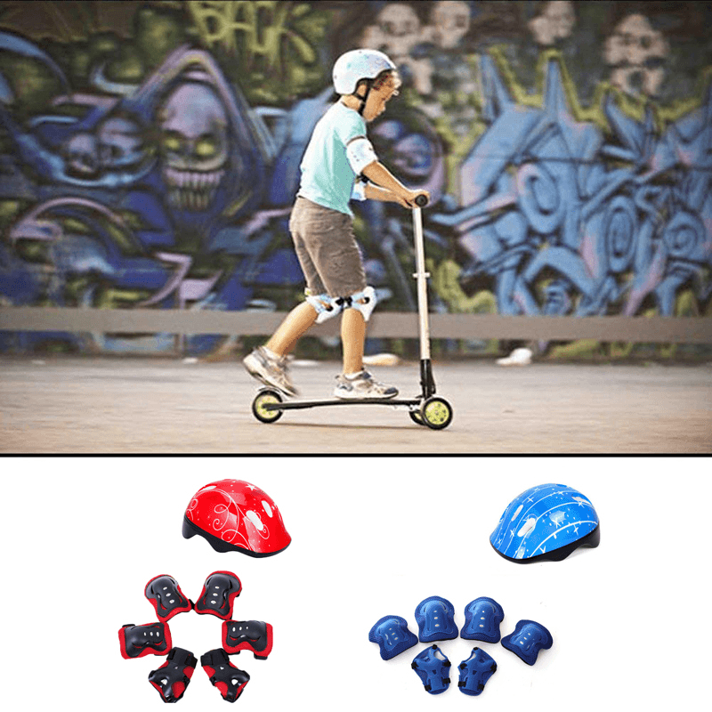 7Pcs Children Cycling Skating Skateboard Bike Helmet Elbow Knee Hand Pads Sports Protective Gear - MRSLM