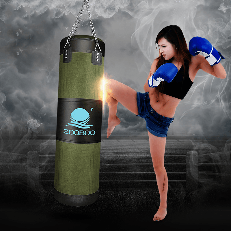 ZOOBOO Upgraded 90/100/120CM PU Leather Hanging Boxing Sandbag Zipper 360 °Rotation High Elastic Foam Fitness Sandbag - MRSLM