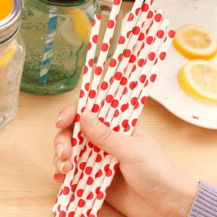 25PCS Polka Dot Colorful Paper Drinking Straws Birthday Wedding Party Supplies - MRSLM