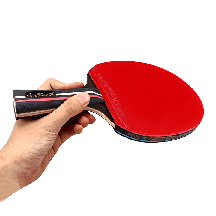 1 Pair Table Tennis Racket Wood Rubber Long/Short Handle Paddle Outdoor Sport Training Ping Pong Paddle Bat with 3 Balls - MRSLM