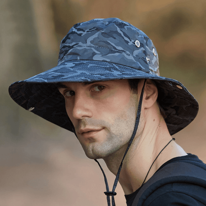 Men Camouflage 360 Degree Protection Wide Brim Outdoor Fishing Climbing UV Protection Waterproof Breathable Bucket Hat - MRSLM