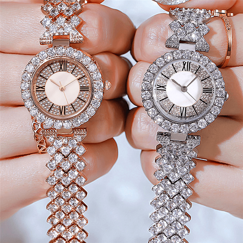 XSVO Watch Set Luxury Elegant Style Women Quartz Watch Diamond-Studded Bracelet for Mothers Girlfriend Ladies - MRSLM