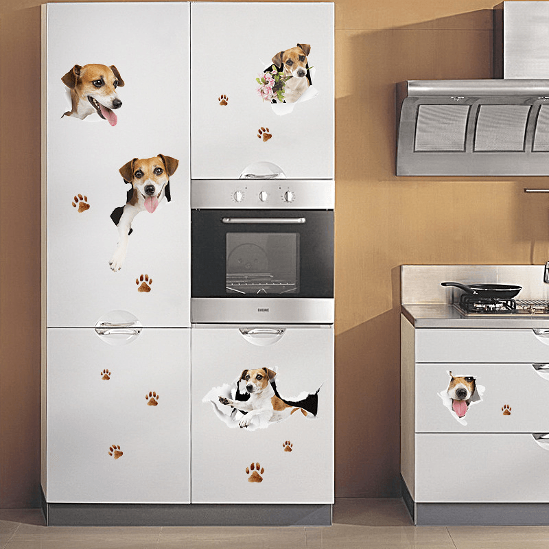 Creative Cartoon 3D Cute Dog PVC Broken Wall Sticker DIY Removable Decor Waterproof Wall Stickers Household Home Wall Sticker Poster Mural Decoration for Bedroom Living Room Wardrobe Refrigerator - MRSLM