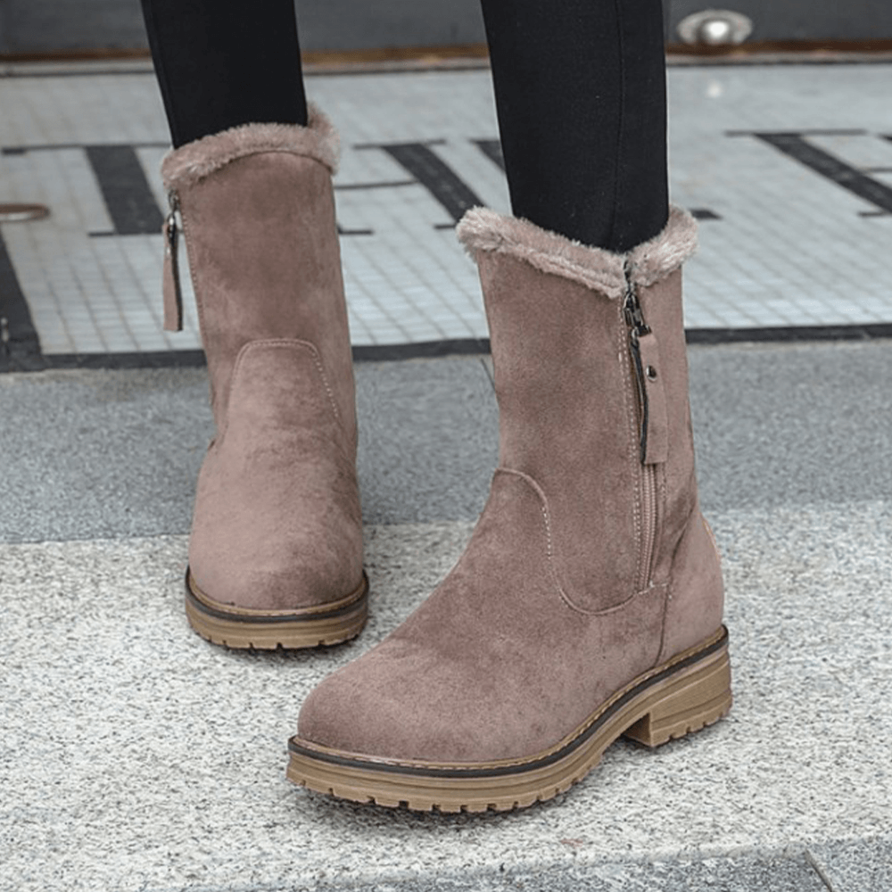 Women Casual Suede round Toe Side Zipper Flat Snow Boots - MRSLM