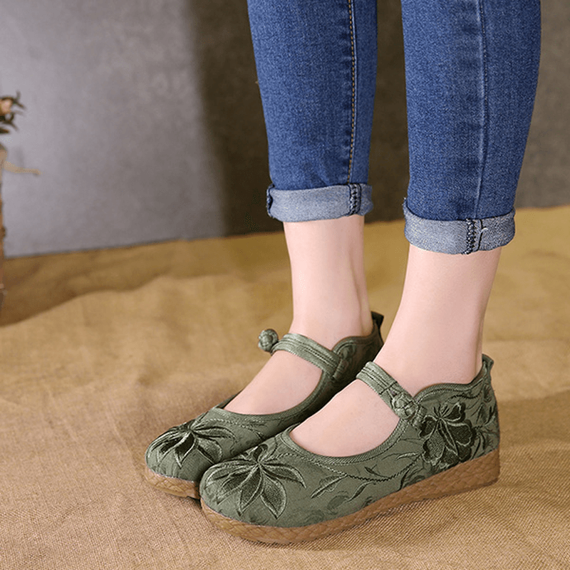 Women Embroidered Flower Soft Sole Casual Flat Loafers - MRSLM