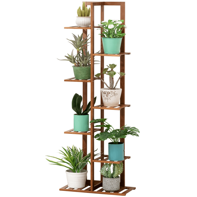 5/6/7-Tier Wooden Plant Stand Flower Pot Shelf Indoor Storage Display Rack - MRSLM