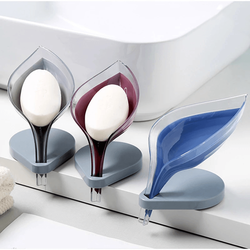 Leaf Shape Soap Drain Box Soap Dish Holder Suction Cup Toilet Shower Tray Draining Rack Bathroom Supplies - MRSLM