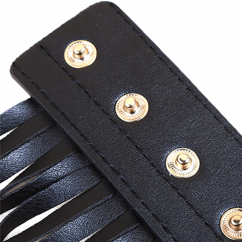 Women Tassel Fringed Belts Leather Snap Button Buckles - MRSLM