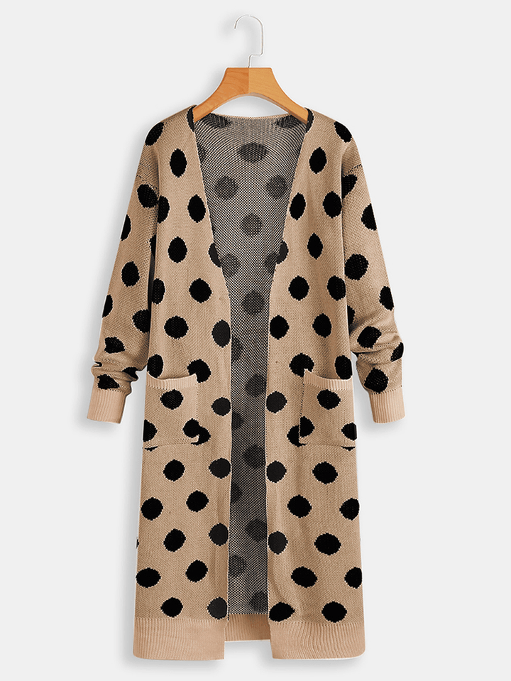 Women Long Sleeve Polka Dot Print Cardigans - MRSLM