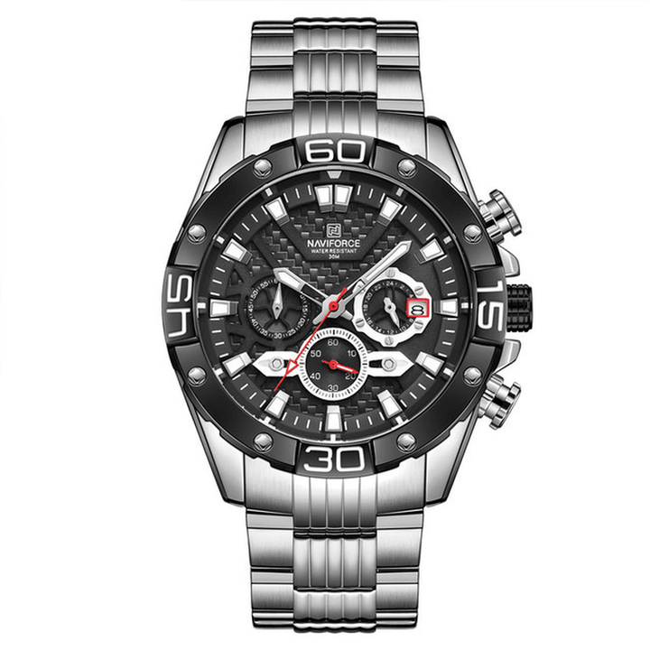 NAVIFORCE 8019 Casual Luminous Pointer Calendar Chronograph Stainless Steel Strap 3ATM Waterproof Men Quartz Watch Wristwatch - MRSLM