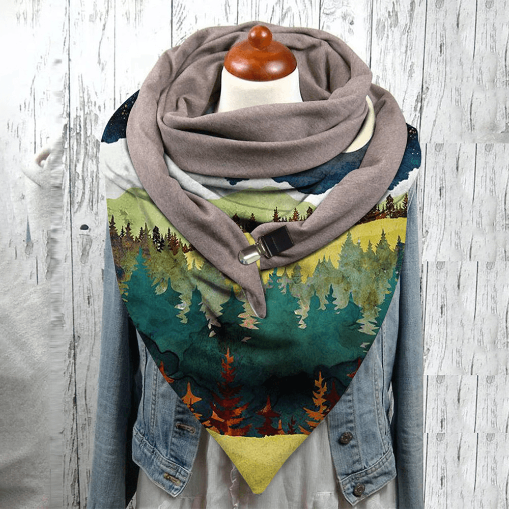 Women Triangle Landscape Printing Shawl Retro Casual Multi-Purpose Winter Windproof Warm Scarves Scarf - MRSLM