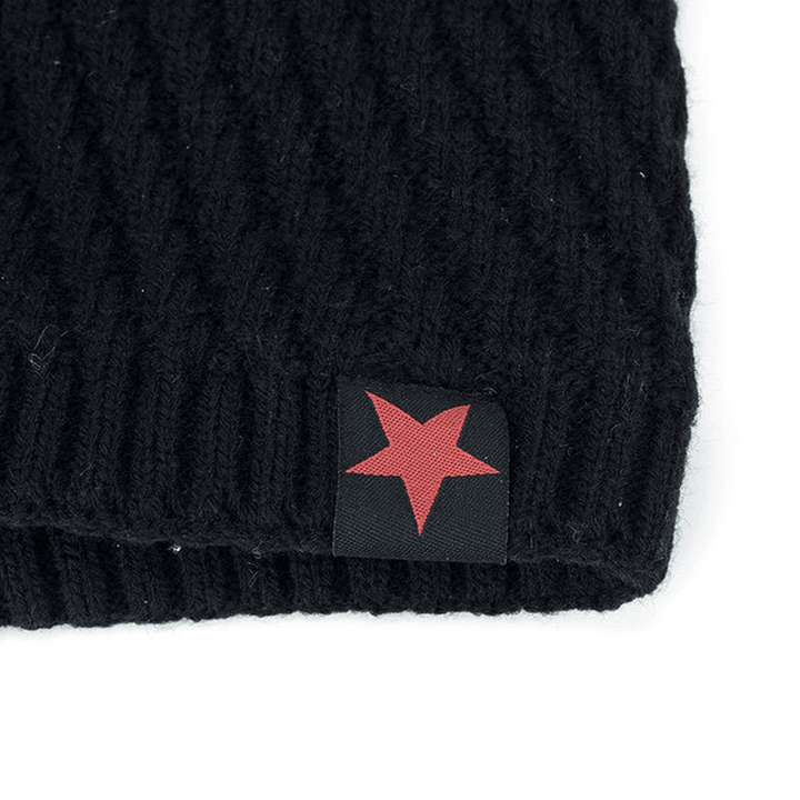 Knit Wool Hat Season plus Warm Red Five-Star Head Men'S Outdoor Beanie Hat - MRSLM