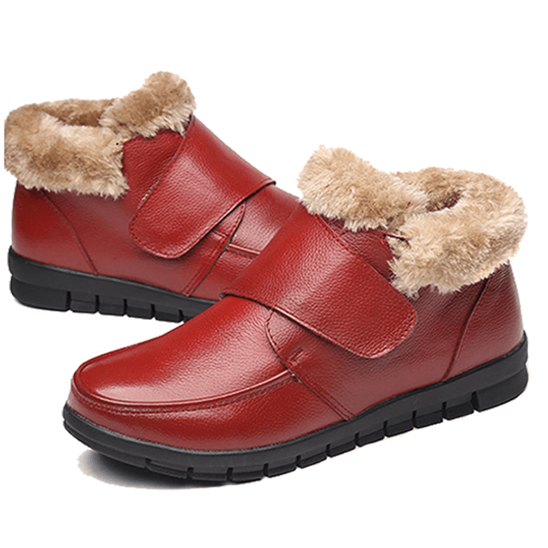 Genuine Leather Cotton Shoes Casual Slip on Fur Lining Boots - MRSLM